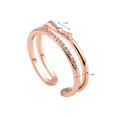 Rose Gold Bow Tie Adjustable Ring For Unisex Featuring Simple Style Alloy Material And Electroplated Finish With Artificial Gemstones 5