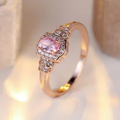 Sweet Rose Gold Electroplated Copper Egg Ring For Unisex With Rhinestones Inlay 3