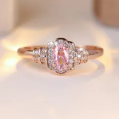 Sweet Rose Gold Electroplated Copper Egg Ring For Unisex With Rhinestones Inlay 4