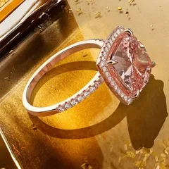 Luxurious Rose Gold Square Ring For Women Featuring Zircon Inlay Made Of Alloy 4