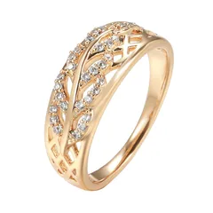 Rose Gold Woven Diamond Ring Women's Luxury Style Fashion Jewelry Accessories Handmade Crafted Leaf Pattern Plated Copper
