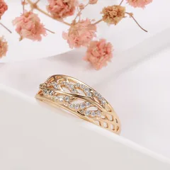 Rose Gold Woven Diamond Ring Women's Luxury Style Fashion Jewelry Accessories Handmade Crafted Leaf Pattern Plated Copper 4