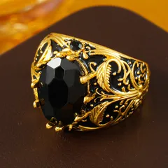 Rose Pattern Unisex Ethnic Style Ring For Everyday Wear, Gold Alloy With Golden Plated Finish And Rhinestone Inlay