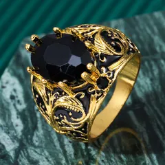 Rose Pattern Unisex Ethnic Style Ring For Everyday Wear, Gold Alloy With Golden Plated Finish And Rhinestone Inlay 2