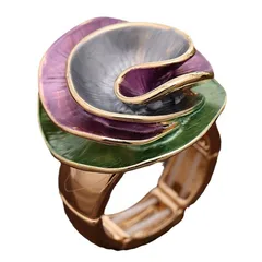 Rose Pattern Zinc Alloy Rings For Women Featuring Enamel Craft In Elegant Colour 5