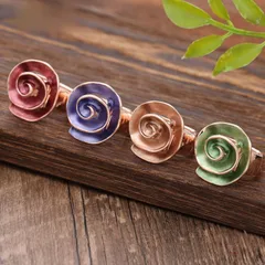 Rose Red Adjustable Ring For Women In Zinc Alloy Featuring Enamel Craftsmanship