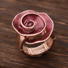 Rose Red Adjustable Ring For Women In Zinc Alloy Featuring Enamel Craftsmanship 3