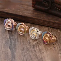 Rose For Women Gold Rings Made Of Zinc Alloy Featuring Enamel Craftsmanship