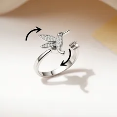 Rotatable Bird Fidget Ring For Women In Electroplated Copper With Zircon Inlay, Anxiety Jewelry