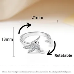 Rotatable Bird Fidget Ring For Women In Electroplated Copper With Zircon Inlay, Anxiety Jewelry 2
