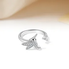 Rotatable Bird Fidget Ring For Women In Electroplated Copper With Zircon Inlay, Anxiety Jewelry 3