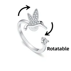Rotatable Bird Fidget Ring For Women In Electroplated Copper With Zircon Inlay, Anxiety Jewelry 5