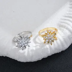 Pentagram Rotatable Fidget Ring For Women In Titanium Steel With 18K Real Gold Plated PVD Coating And Zircon Inlay