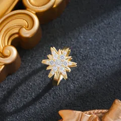 Pentagram Rotatable Fidget Ring For Women In Titanium Steel With 18K Real Gold Plated PVD Coating And Zircon Inlay 3