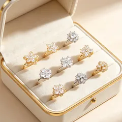 Rotatable Flowers Fidget Ring For Women In Copper With Real Gold Plated Electroplated Finish And Zircon Inlay