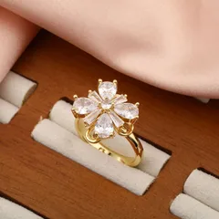Rotatable Flowers Fidget Ring For Women In Copper With Real Gold Plated Electroplated Finish And Zircon Inlay 3