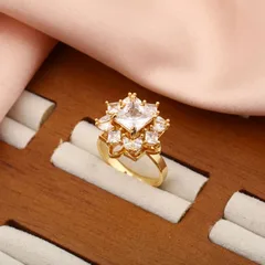 Rotatable Flowers Fidget Ring For Women In Copper With Real Gold Plated Electroplated Finish And Zircon Inlay 4