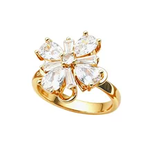 Rotatable Flowers Fidget Ring For Women In Copper With Real Gold Plated Electroplated Finish And Zircon Inlay 5