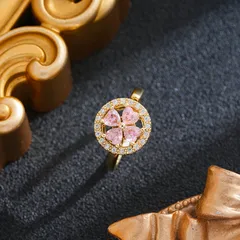 Rotatable Flowers Fidget Ring For Women In Titanium Steel With 18K Real Gold Plated PVD Coating And Zircon Inlay 3