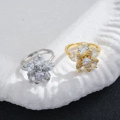 Rotatable Flowers Fidget Ring For Women In Titanium Steel With 18K Real Gold PVD Coating