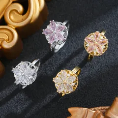 Rotatable Flowers Ring For Women In Titanium Steel With 18K Real Gold Plated And Rhinestones, PVD Coated