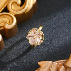 Rotatable Flowers Ring For Women In Titanium Steel With 18K Real Gold Plated And Rhinestones, PVD Coated 3