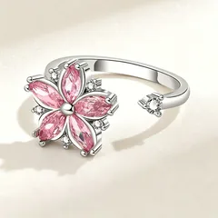 Rotatable Flowers Ring For Women In Electroplated Copper With Zircon Inlay, Anxiety Jewelry 3