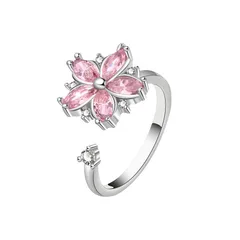 Rotatable Flowers Ring For Women In Electroplated Copper With Zircon Inlay, Anxiety Jewelry 5