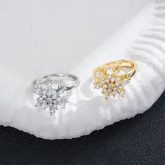 Rotatable Snowflake Fidget Ring For Women In Titanium Steel With 18K Real Gold Plating And Zircon Inlay, PVD Coated Anxiety Jewelry
