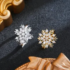 Rotatable Snowflake Fidget Ring For Women In Titanium Steel With 18K Real Gold Plating And Zircon Inlay, PVD Coated Anxiety Jewelry 2