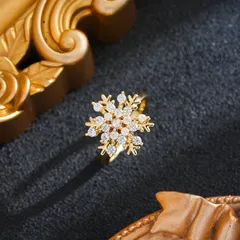 Rotatable Snowflake Fidget Ring For Women In Titanium Steel With 18K Real Gold Plating And Zircon Inlay, PVD Coated Anxiety Jewelry 3