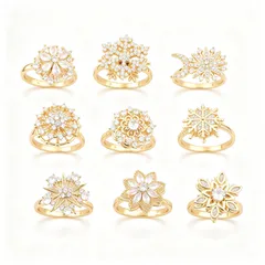 Rotatable Snowflake Fidget Ring For Women In Electroplated Copper With Zircon Inlay