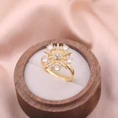 Rotatable Snowflake Fidget Ring For Women In Electroplated Copper With Zircon Inlay 3
