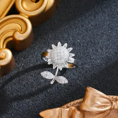 Rotatable Sunflower Fidget Ring For Women In Titanium Steel With 18K Real Gold Plated And Zircon Inlay Featuring PVD Coating 2