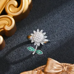 Rotatable Sunflower Fidget Ring For Women In Titanium Steel With 18K Real Gold Plated And Zircon Inlay Featuring PVD Coating 4