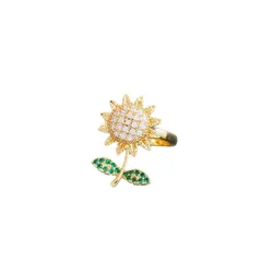 Rotatable Sunflower Fidget Ring For Women In Titanium Steel With 18K Real Gold Plated And Zircon Inlay Featuring PVD Coating 5