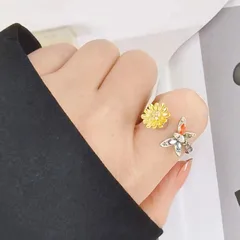 Rotatable Sunflower Fidget Ring For Women In Copper With Zircon Inlay, Anxiety Jewelry 3