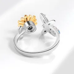 Rotatable Sunflower Fidget Ring For Women In Copper With Zircon Inlay, Anxiety Jewelry 4