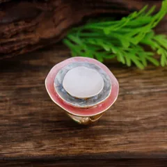 Round Adjustable Ring For Women In Rose Red Zinc Alloy Featuring Enamel Craftsmanship 3