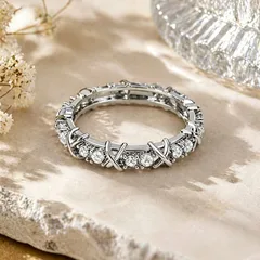 Round Alloy Ring For Unisex Featuring Golden Plated Finish With 0.03µm-0.05µm Thickness And Rhinestone Inlay 4