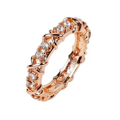 Round Alloy Ring For Unisex Featuring Golden Plated Finish With 0.03µm-0.05µm Thickness And Rhinestone Inlay 5
