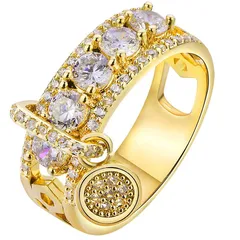 Round Alloy Ring For Unisex Featuring White K Plated Finish With 0.03µm-0.05µm Thickness And Rhinestone Inlay 3