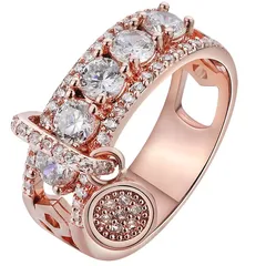 Round Alloy Ring For Unisex Featuring White K Plated Finish With 0.03µm-0.05µm Thickness And Rhinestone Inlay 4
