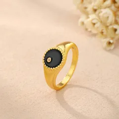 Round Copper Ring With Agate Inlay For Women In Gold, Perfect For Autumn Wear