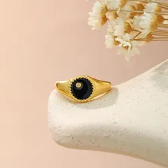 Round Copper Ring With Agate Inlay For Women In Gold, Perfect For Autumn Wear 2