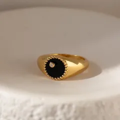 Round Copper Ring With Agate Inlay For Women In Gold, Perfect For Autumn Wear 3