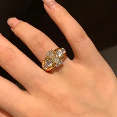 Round Copper Ring For Women With Electroplated Gold Plating And Zircon Inlay, Elegant Gold Color 2