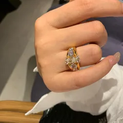 Round Copper Ring For Women With Electroplated Gold Plating And Zircon Inlay, Elegant Gold Color 3