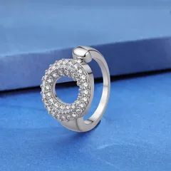 Round Hip-Hop Open Ring For Unisex Featuring Electroplated Copper With Rhinestones Inlay