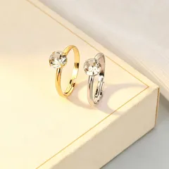 Round Multicolor Zircon Ring For Women In Golden Plated Iron With Claw Setting